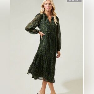 Sugarlips Dark Green Tiered Midi Dress